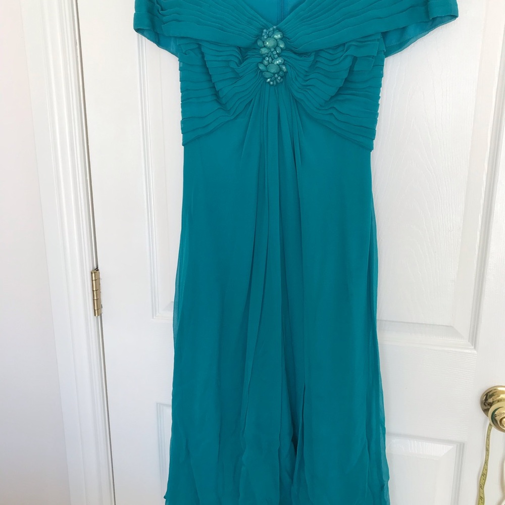 vintage tadashi shoji teal silk dress. size 4.